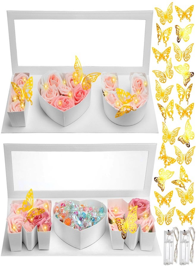 Vertintong 2 Sets Mother's Day Gift Empty Mom Fillable Flower Gift Boxes I Love U Cardboard Letter Shaped Fillable Packaging Box with 24 Pcs Gold Butterfly Decoration for Mother's Day Birthday(White) - Image 1